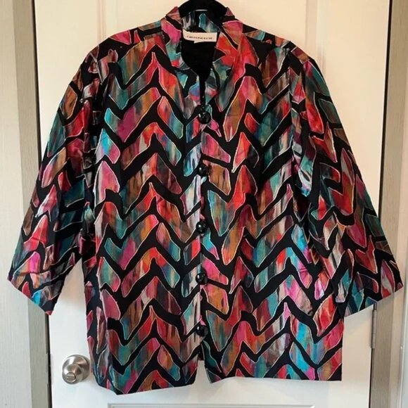 Caroline Rose Patchwork Jacquard Button Front Jacket Textured Size 3X - Picture 1 of 5